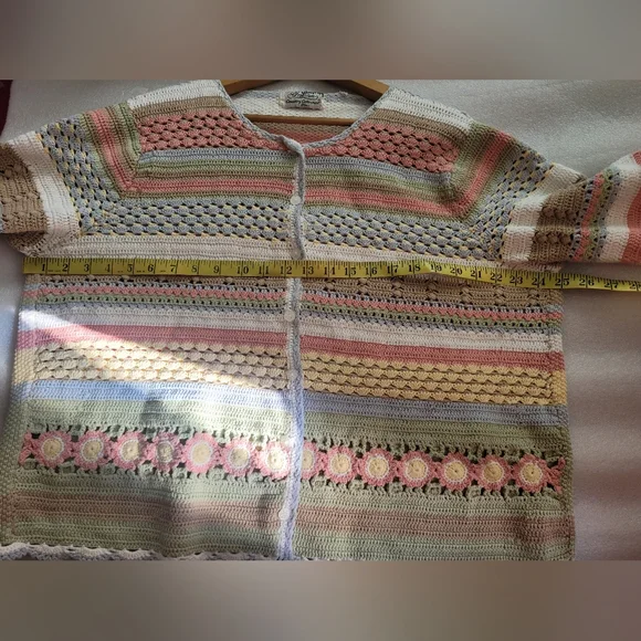 Vintage Crochet Cardigan Cottagecore Granny Chic Pastel 14P XXL - Picture 14 of 15